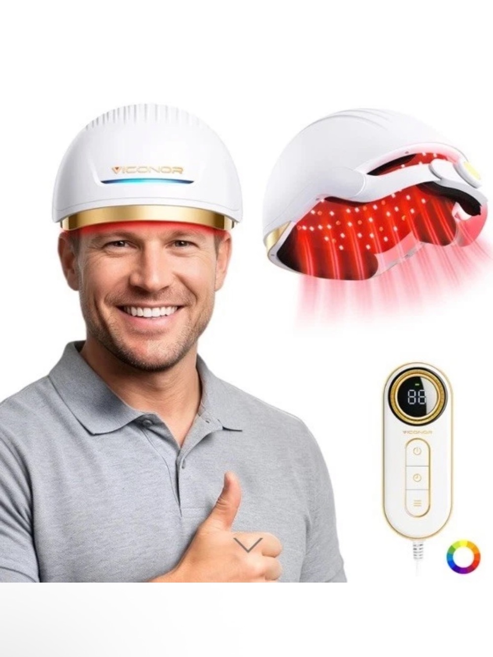 VICONOR Infrared Red Light Therapy Cap Hair Growth 272 Laser & LEDs Thicker Hair